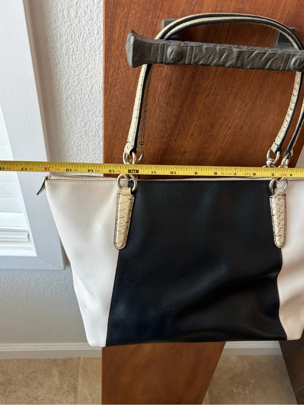 Coach Two-Tone Black & Cream Tote with Snake-Print Wallet